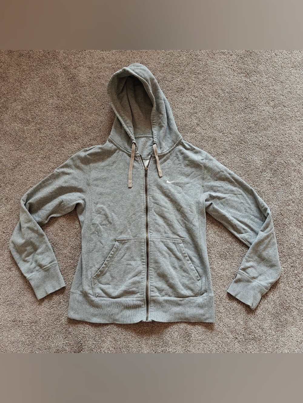 Nike Classic Full-Zip Hoodie Heather Grey White Embroidered Swoosh Size M